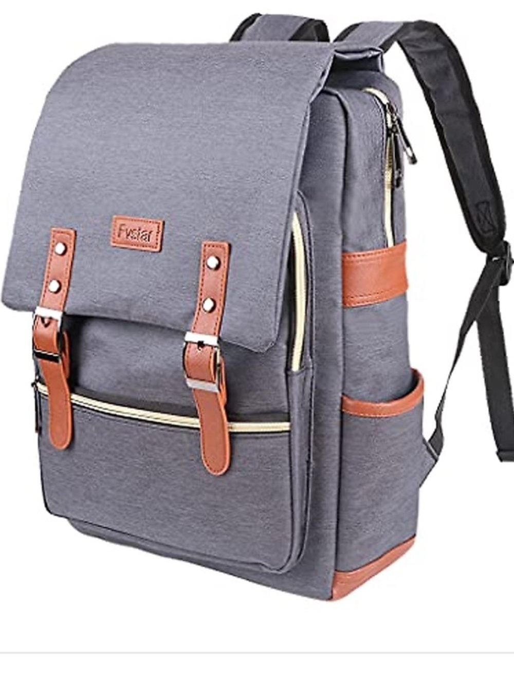Grey Canvas Backpack Slim Laptop Bag with Brown Trim - Casual Daypack NWOT